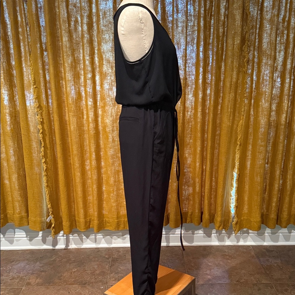 LOFT Black Sleeveless Button-Front Jumpsuit - Picture 3 of 6
